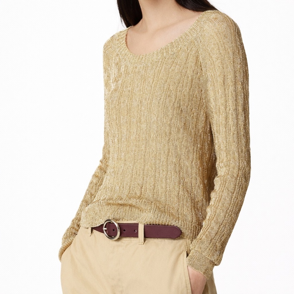 J Crew Collection S Cable-Knit Sweater 0871 Lurex Metallic Threads small gold
